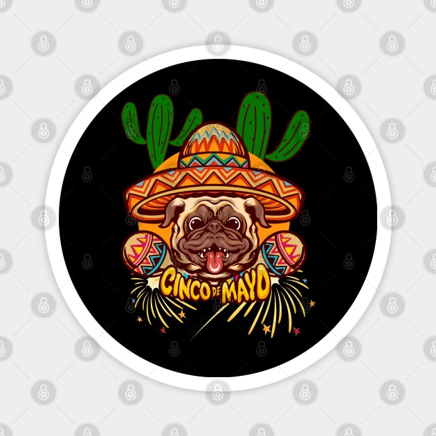 Cinco De Mayo Funny dog in sombrero colorful celebration fifth may Mexican style cactus Magnet by BoogieCreates